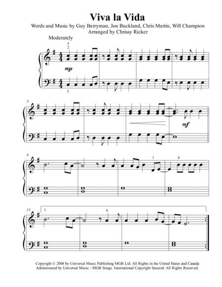 Viva La Vida Beginner Big Note Piano Sheet Music