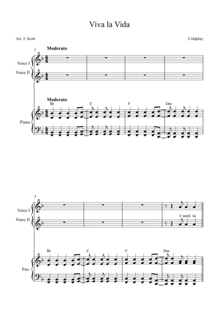 Viva La Vida For 2 Part Choir Sheet Music