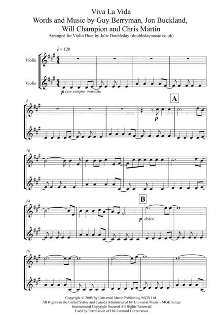 Viva La Vida For Violin Duet Sheet Music