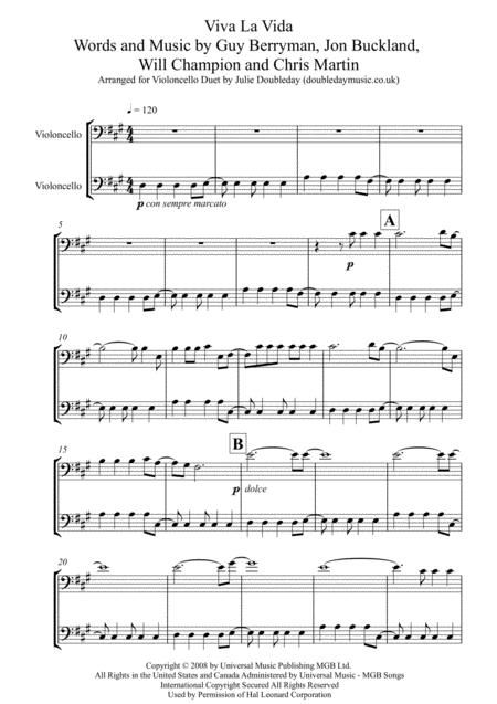 Viva La Vida For Violoncello Duet Sheet Music