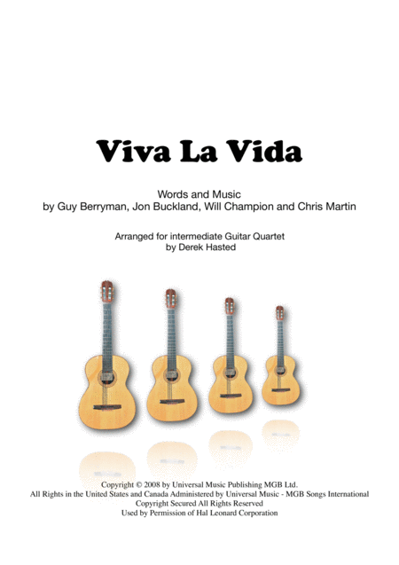 Free Sheet Music Viva La Vida Guitar Quartet