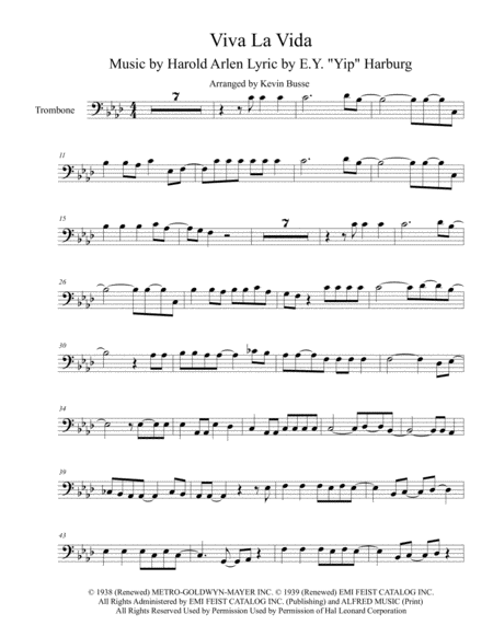 Viva La Vida Original Key Trombone Sheet Music