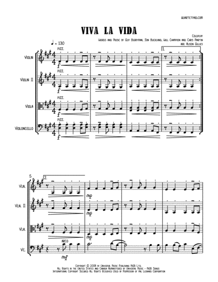 Viva La Vida String Trio Optional Vln2 Or Vla Sheet Music