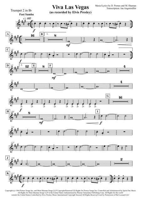 Viva Las Vegas Elvis Presley Transcription For Jazz Combo 4 Brass Perc Sheet Music