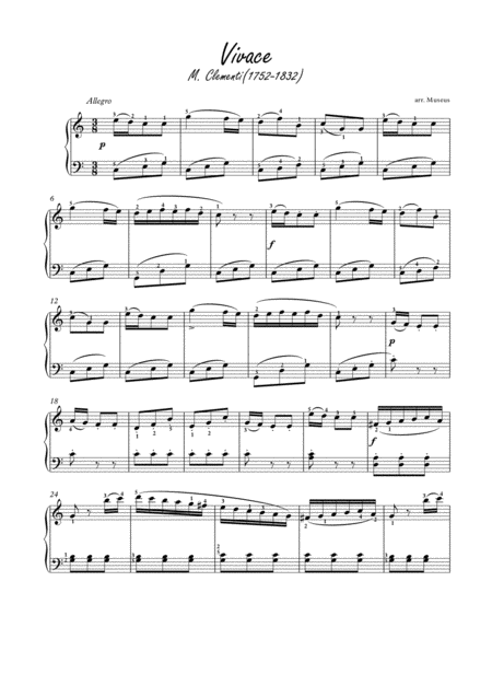 Vivace By Clementi For Easy Piano Sheet Music