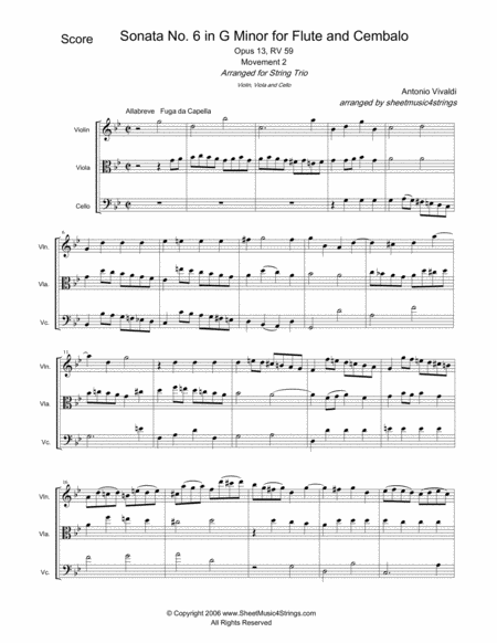 Free Sheet Music Vivaldi A Sonata No 1 Mvt 2 For Violin Viola And Cello