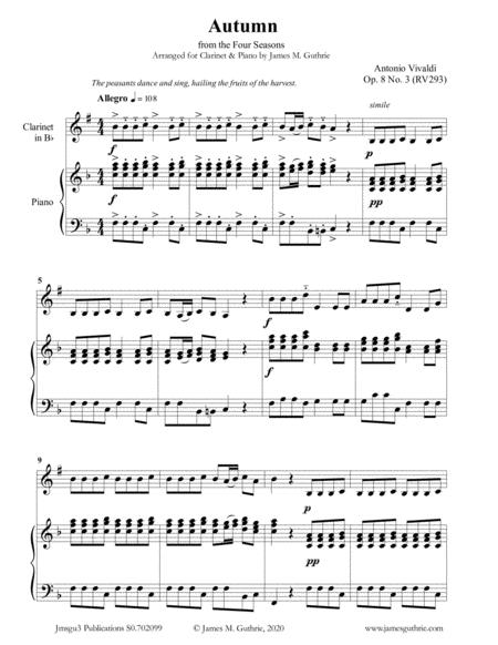 Free Sheet Music Vivaldi Autumn From The Four Seasons For Clarinet Piano