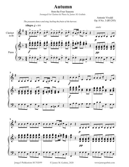 Vivaldi Autumn From The Four Seasons For Clarinet Piano Sheet Music