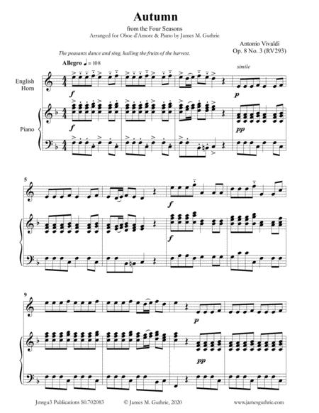 Free Sheet Music Vivaldi Autumn From The Four Seasons For English Horn Piano