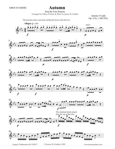 Free Sheet Music Vivaldi Autumn From The Four Seasons For Oboe D Amore Piano