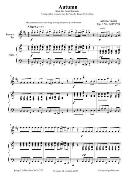 Free Sheet Music Vivaldi Autumn From The Four Seasons For Soprano Sax Piano