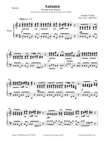 Free Sheet Music Vivaldi Autumn From The Four Seasons For Tenor Sax Piano