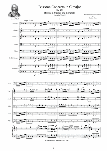 Free Sheet Music Vivaldi Bassoon Concerto In C Major Rv 478 For Bassoon Strings And Cembalo