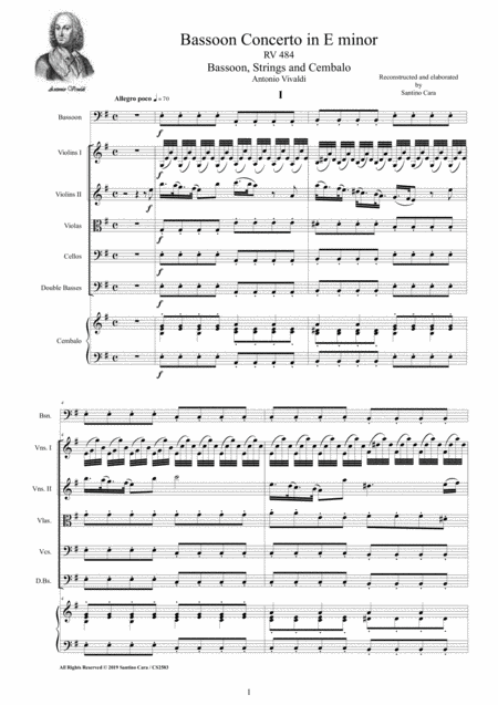 Free Sheet Music Vivaldi Bassoon Concerto In E Minor Rv 484 For Bassoon Strings And Cembalo