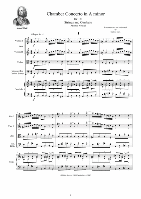 Vivaldi Chamber Concerto In A Minor Rv 161 For Strings And Cembalo Sheet Music