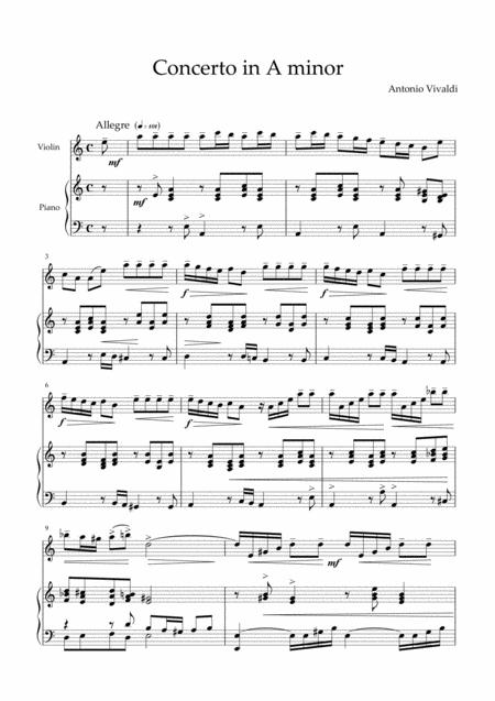 Vivaldi Concerto In A Minor Rv 356 Allegro For Violin And Piano Sheet Music