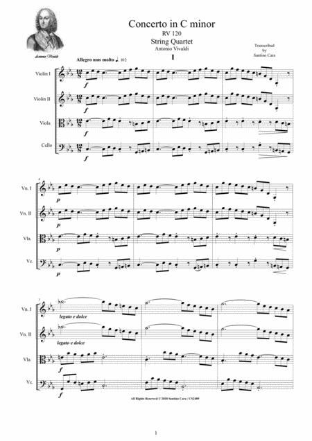 Free Sheet Music Vivaldi Concerto In C Minor Rv 120 For String Quartet