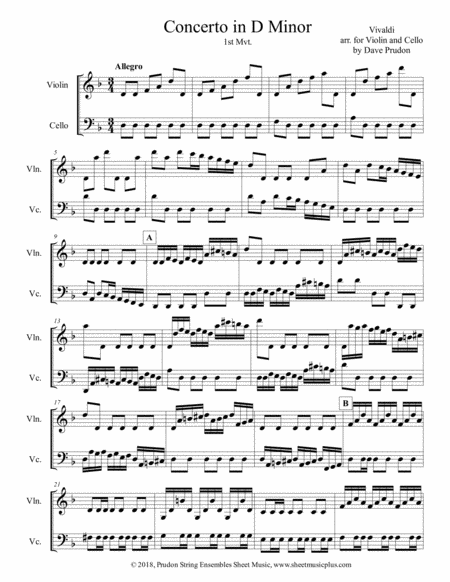 Free Sheet Music Vivaldi Concerto In D Minor For Violin And Cello