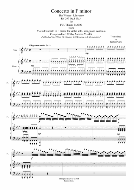 Free Sheet Music Vivaldi Concerto In F Minor Winter Rv 297 Op 8 No 4 Flute And Piano