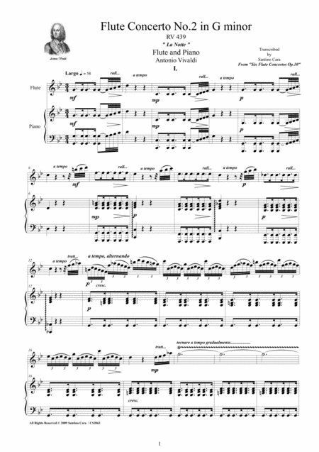 Vivaldi Flute Concerto No 2 In G Minor La Notte Op 10 Rv 439 For Flute And Piano Sheet Music