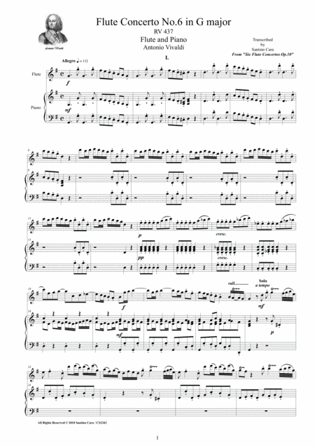 Vivaldi Flute Concerto No 6 In G Major Op 10 Rv 437 For Flute And Piano Sheet Music