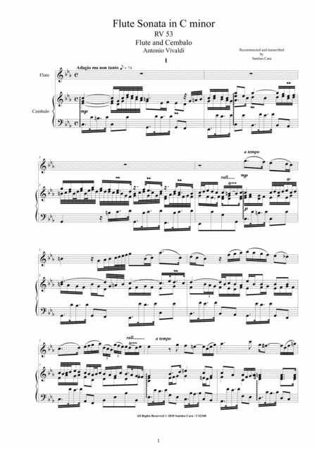 Vivaldi Flute Sonata In C Minor Rv 53 For Flute And Cembalo Or Piano Sheet Music