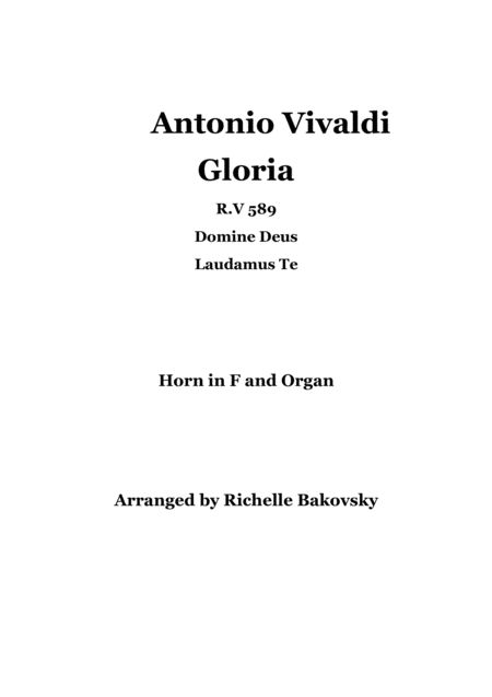 Vivaldi Gloria Rv 589 Domine Deus And Laudamus Te For Horn And Organ Or Piano Sheet Music