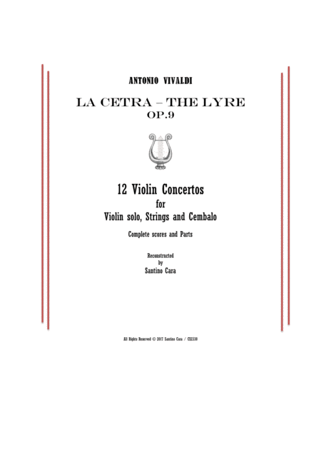 Vivaldi La Cetra Op 9 12 Concertos For Violin Strings And Cembalo Scores And Parts Sheet Music