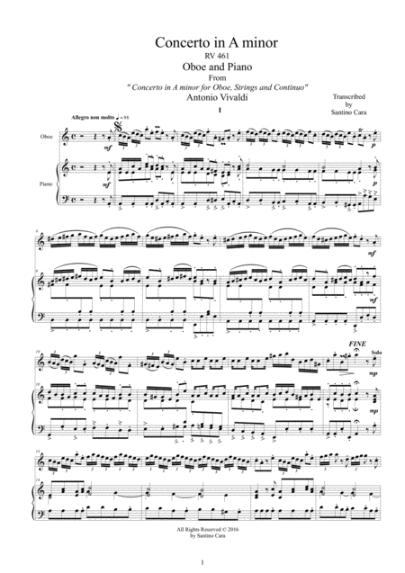 Free Sheet Music Vivaldi Oboe Concerto In A Minor Rv 461 For Oboe And Piano