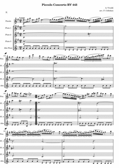 Vivaldi Piccolo Concerto Rv 443 Second And Third Movements Version For Flute Quintet Or Flute Choir Sheet Music