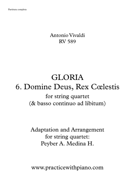 Vivaldi Rv 589 Gloria 6 Domine Deus Rex C Lestis For String Quartet Sheet Music