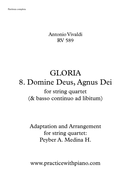 Vivaldi Rv 589 Gloria 8 Domine Deus Agnus Dei For String Quartet Sheet Music