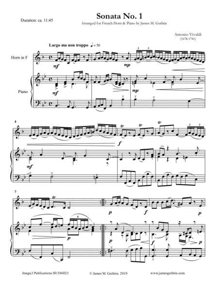 Vivaldi Sonata No 1 For French Horn Piano Sheet Music