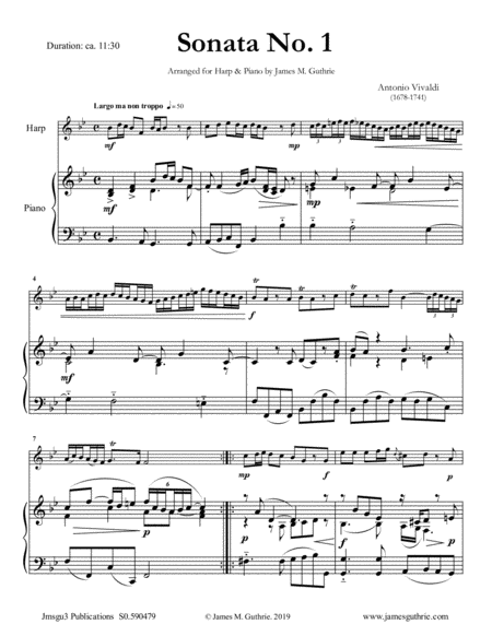 Vivaldi Sonata No 1 For Harp Piano Sheet Music