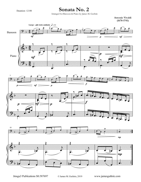 Vivaldi Sonata No 2 For Bassoon Piano Sheet Music