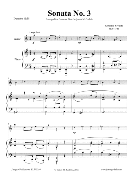 Vivaldi Sonata No 3 For Guitar Piano Sheet Music