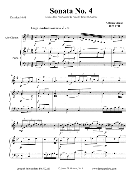Free Sheet Music Vivaldi Sonata No 4 For Alto Clarinet Piano