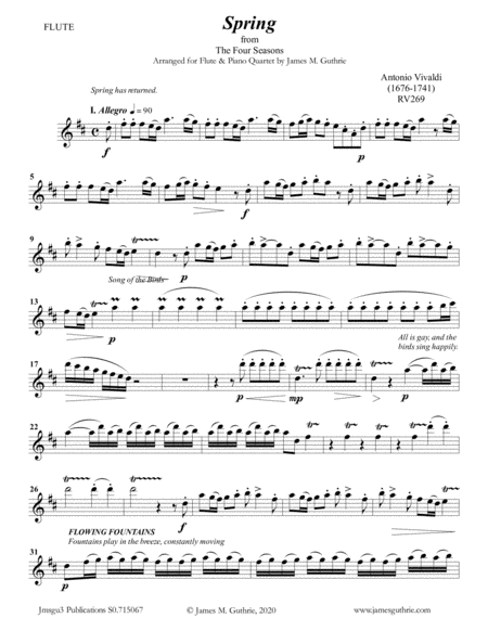 Free Sheet Music Vivaldi Spring From The Four Seasons For Flute Piano Trio