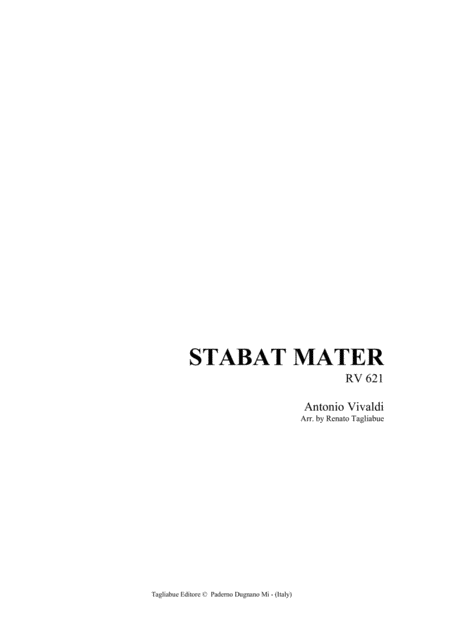 Vivaldi Stabat Mater From Stabat Mater Rv 621 For Solo 2 Violins And Organ With Parts Sheet Music