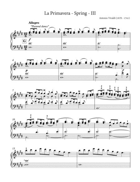 Free Sheet Music Vivaldi The Four Seasons Spring Iii Allegro Piano Solo