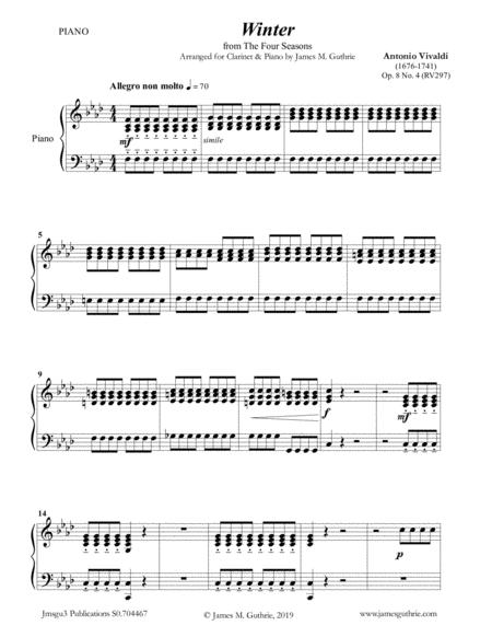 Free Sheet Music Vivaldi Winter From The Four Seasons For Clarinet Piano