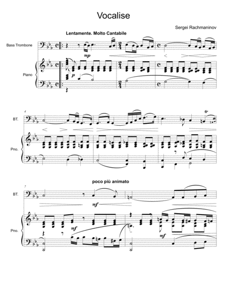 Free Sheet Music Vocalise By Rachmaninoff For Bass Trombone