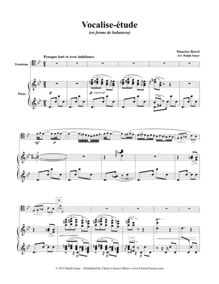 Free Sheet Music Vocalise Tude For Trombone Piano