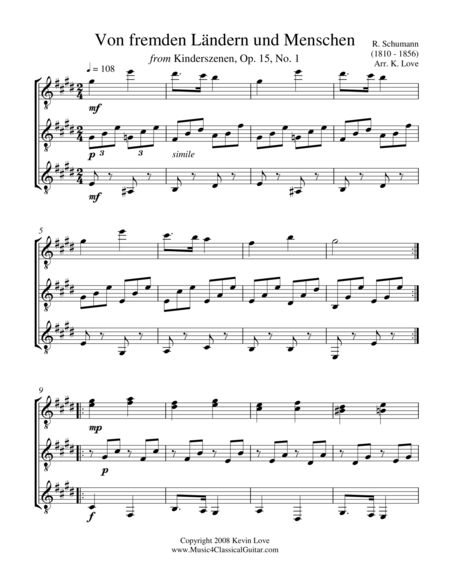 Free Sheet Music Von Fremden Landern Und Menschen Guitar Trio Score And Parts