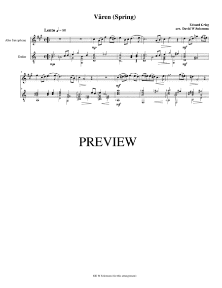 Free Sheet Music Vren Spring For Alto Saxophone And Guitar
