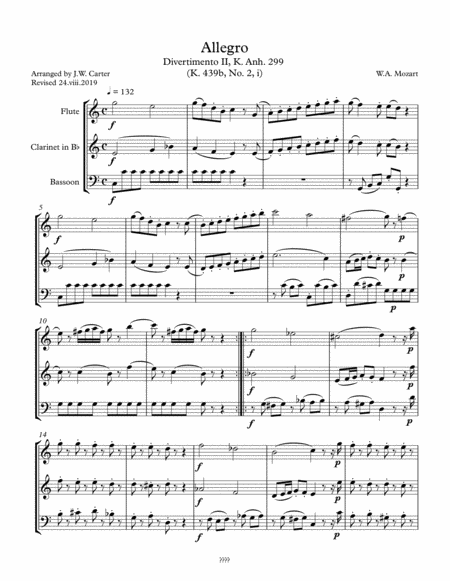 Free Sheet Music W A Mozart Allegro Arranged For Flute Clarinet Bassoon