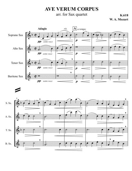 Free Sheet Music W A Mozart Ave Verum Corpus Arr For Sax Quartet