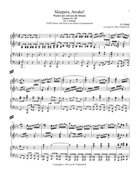 Free Sheet Music Wachet Auf Ruft Uns Die Stimme With Piano Four Hands Accompaniment