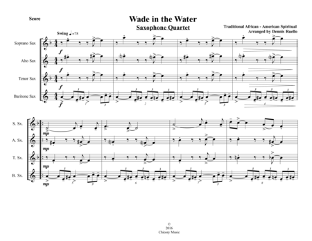 Wade In The Water Saxophone Quartet Satb Aatb Intermediate Sheet Music