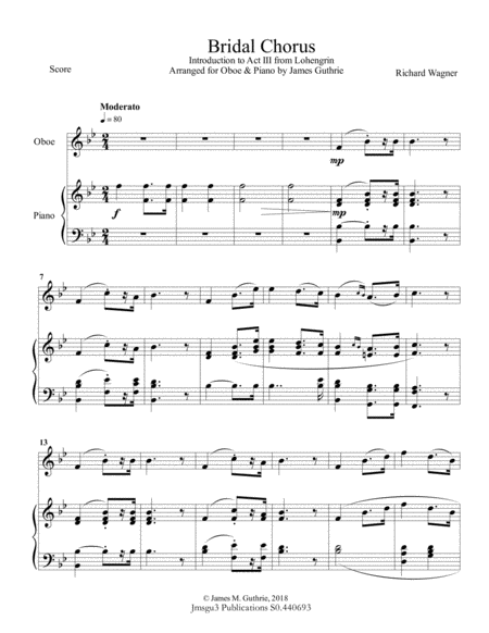 Free Sheet Music Wagner Bridal Chorus For Oboe Piano